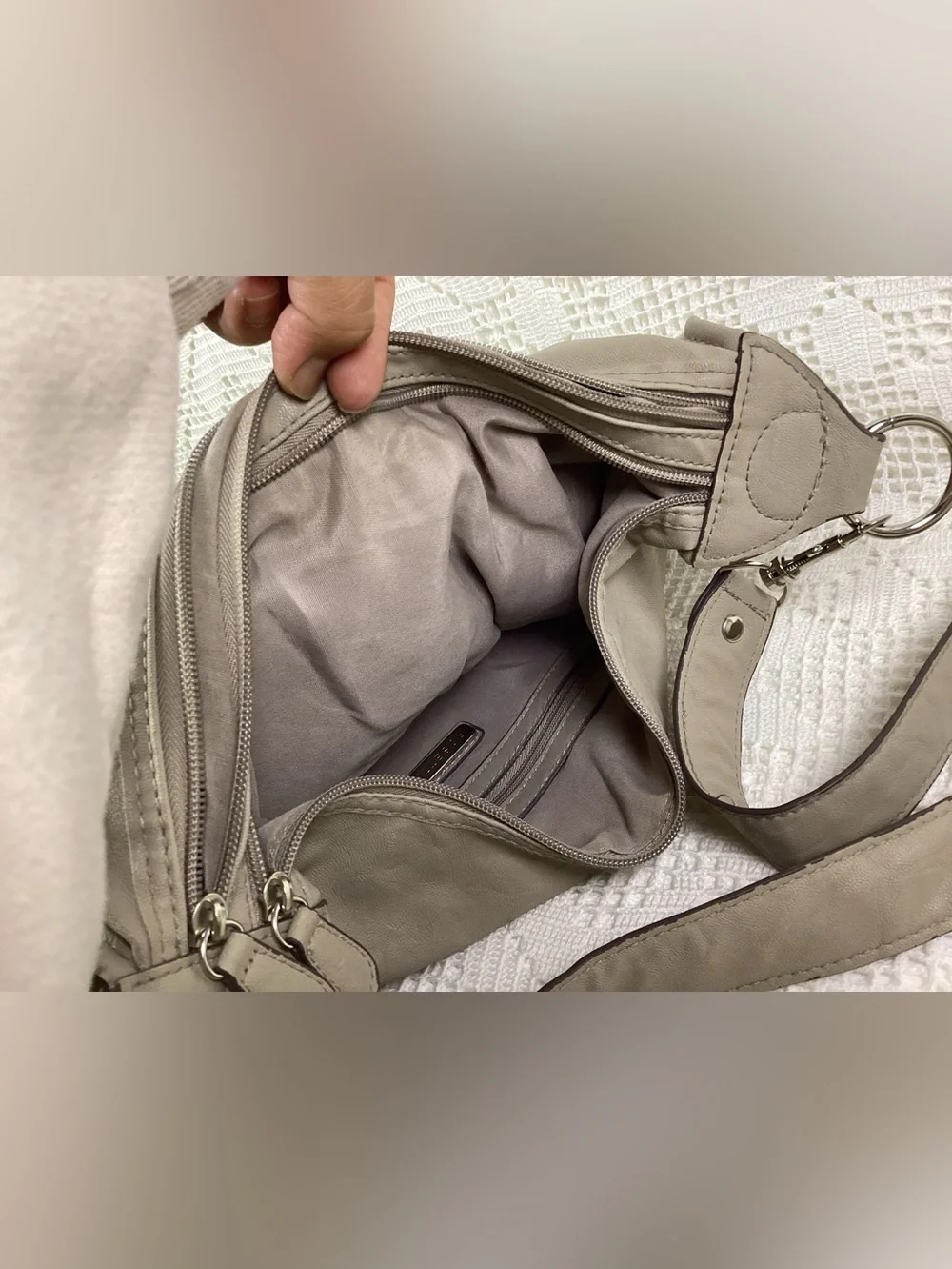 Rosetti Neutral Gray Crossbody Shoulder Bag with Front Pockets